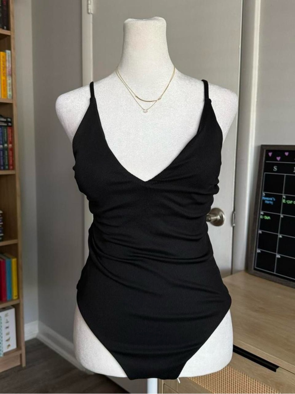 basic black one piece swimsuit